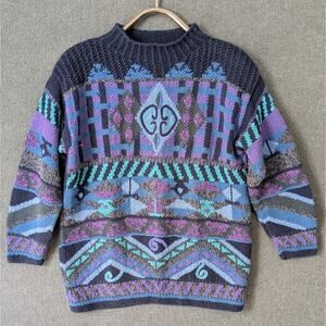 Vtg Sigrid Olsen Sweater Womens Medium Abstract Knitted Long Tunic Boxy Funky